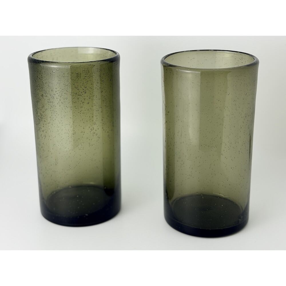 Artland Iris Sage Green Hand Blown Bubble Highball Glasses -Set Of 2.